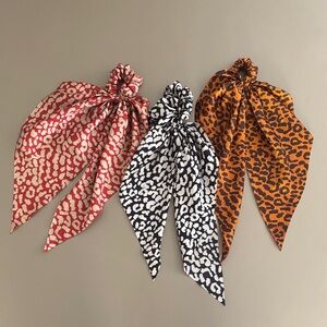 Leopard Print Hair Scrunchies Set - Red, Black, Orange